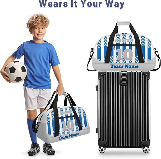 Basketball Soccer Gifts for Boys Girls - Custom Sports Duffle Bag, Personalized Name & Team Bag, Water-Resistant Gym Bag for Basketball, Soccer, Volleyball | Y-Cyan Grey