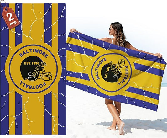 2 Pack Football Fan Thin Lightweight Microfiber Beach Towel Themed Large Compact Oversized Towels Men Women Ravens Team Boyfriend Friend Birthday Valentines Anniversary Custom Weird Elephant Gift