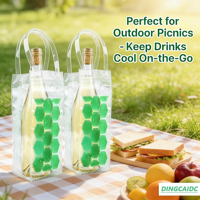 3-Pack Freezable Wine Cooler Bags with Built-in Gel Ice Packs - Portable Hexagon Wine Chiller Sleeve - Reusable Clear Folding Carrier Tote for Champagne, Beer, Picnic & Travel (orange）