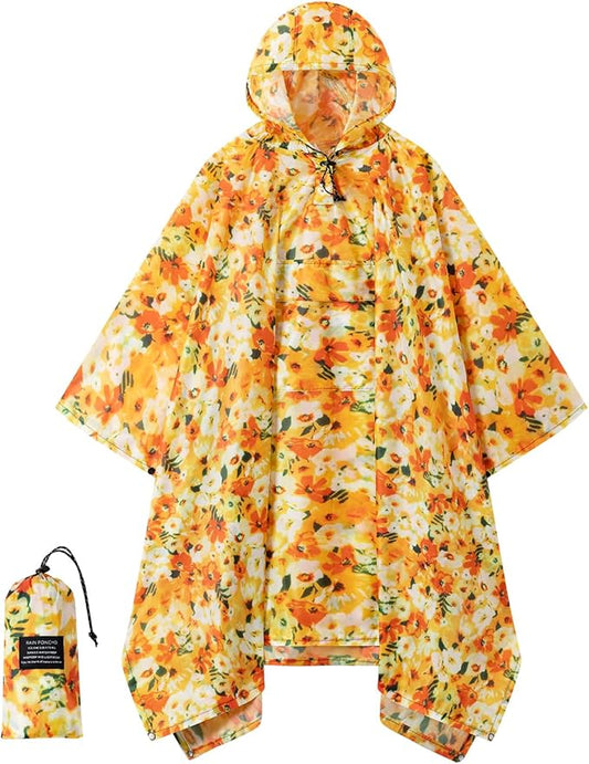 Hooded Rain Poncho for Adults - Waterproof Rain Coat and Lightweight Jacket 3-in-1 Multi-Function with Pockets