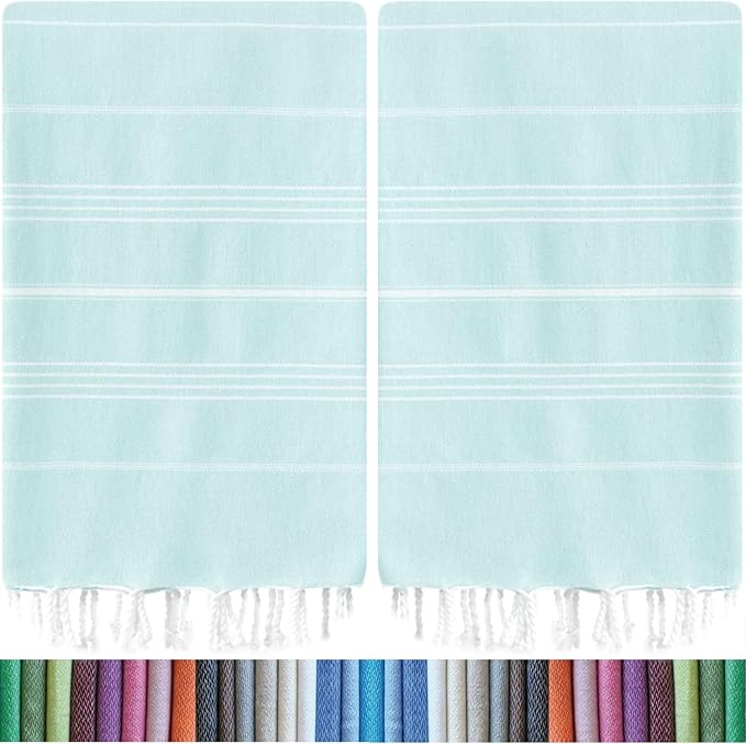 HAVLULAND |Pack of 2| Turkish Beach Towels Oversized 39x71, 100% Turkish Cotton Sand Free Quick Dry Absorbent Towel Travel Blanket for Adults Beach Gift Beach Essentials - Aquamarine