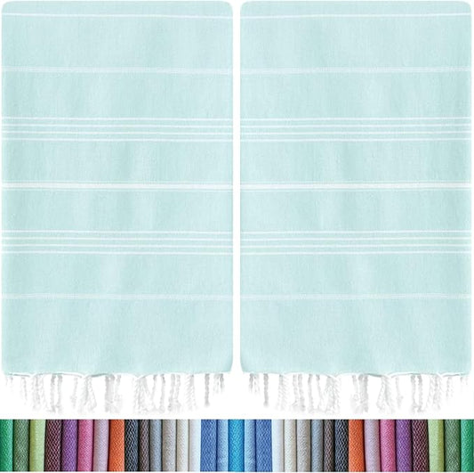HAVLULAND |Pack of 2| Turkish Beach Towels Oversized 39x71, 100% Turkish Cotton Sand Free Quick Dry Absorbent Towel Travel Blanket for Adults Beach Gift Beach Essentials - Aquamarine