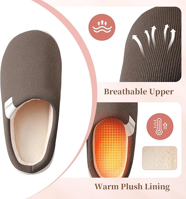 HUXMEYSON Slippers for Women, Womens Slippers Indoor Outdoor with Memory Foam, Cozy & Warm House Slippers for Woman with Anti-Slip Rubber Sole