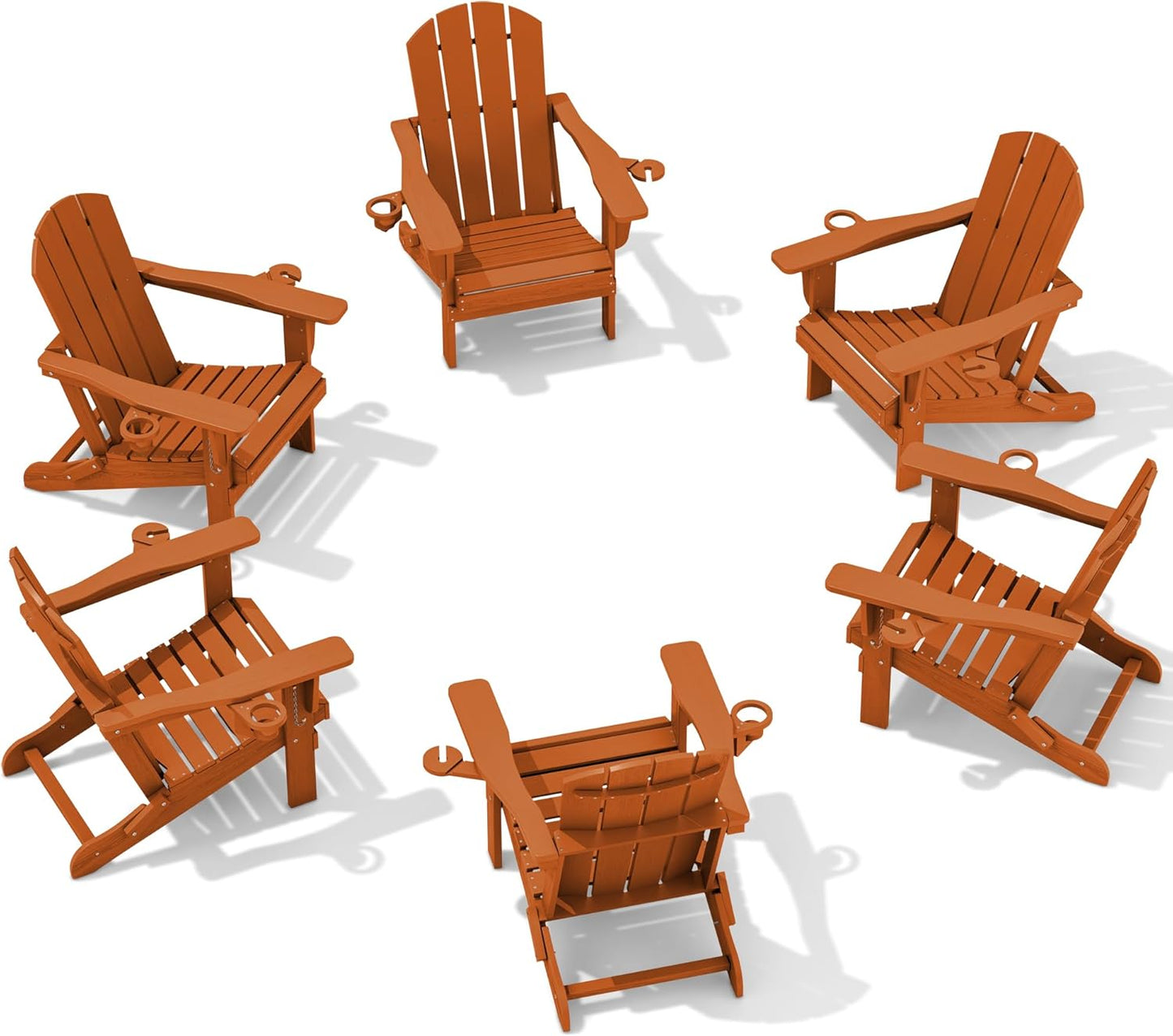 SERWALL Adirondack Chair with Cup Holders - Composite Adirondack Chairs Set of 6 HDPE Outdoor Chairs All Weather Use- Orange