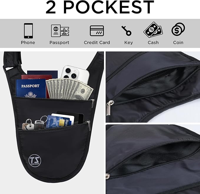 Crossbody Bag for Men Women Anti-Theft Money Belt for Travel Hidden Slim Passport Holder Mini Sling Bag Chest Belt Under Clothes to Protect Cash, Credit Cards, Phone