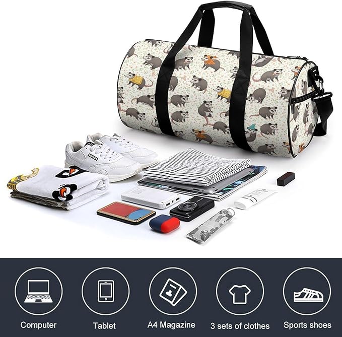 Dance Sports Gymnastics Bag Floral Possum Opossum Foldable Gym Bags Lightweight Travel Sports Bag Unisex Gym Duffel Bags