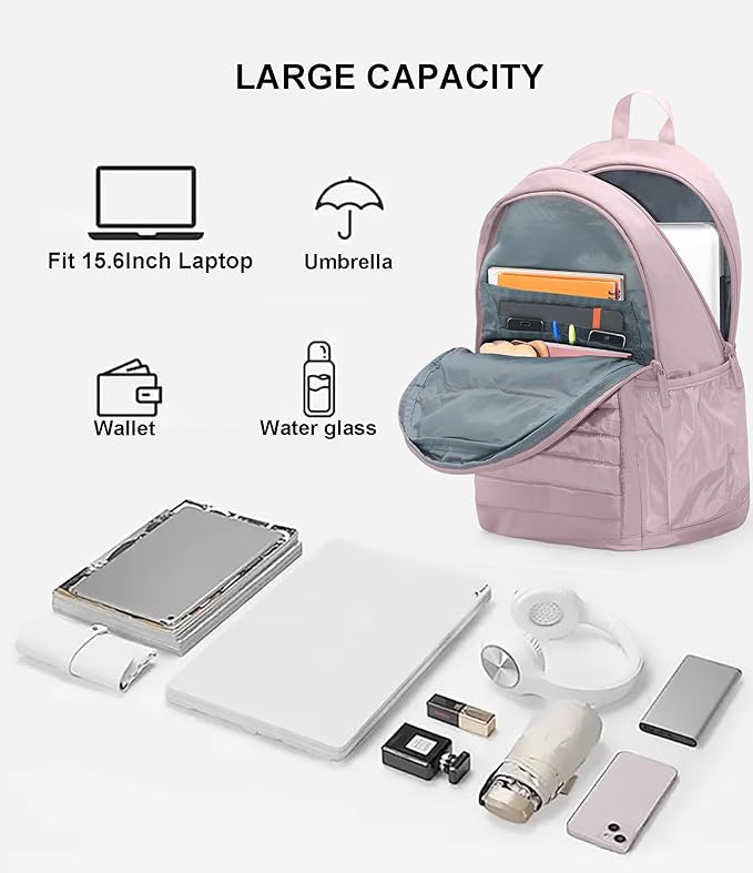 KEOFID Travel Backpack for Women, Womens Work Backpacks, Backpack Purse, Back pack for College Girls, Carry-On Travel Backpacks,Pink Bookbag (Light Pink)