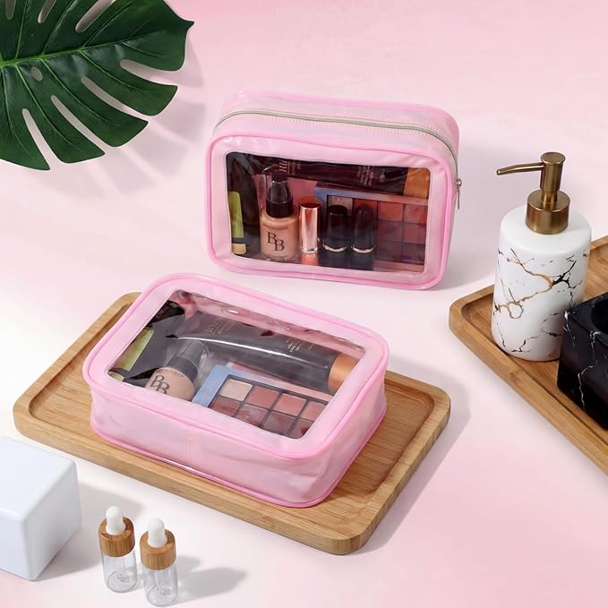 Hsei 6 Pcs Clear Makeup Bags with Color Edged TSA Approved Travel Toiletry Bags with Zipper Clear Cosmetic Bag Diaper Bag for Car Storage Organizer Wedding Essentials for Women Gift(Pink)