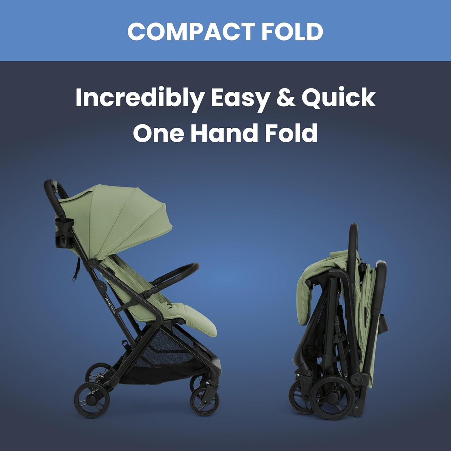 Delta Children Icon Ultra Compact Lightweight Everyday & Travel Stroller - One-Hand Fold - Only 15.6 lbs- Fits in Overhead Compartments - Greenguard Gold Certified - Multi-Position Recline, Sage Green