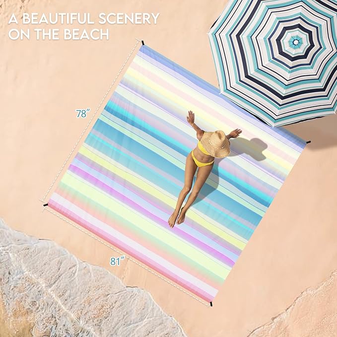 BYDOLL Beach Blanket 78''X81'' Waterproof Sandproof Suits1-4 Adults Oversized Lightweight Large Blanket Picnic Mat for Beach Sand Free Travel Camping Hiking Picnic