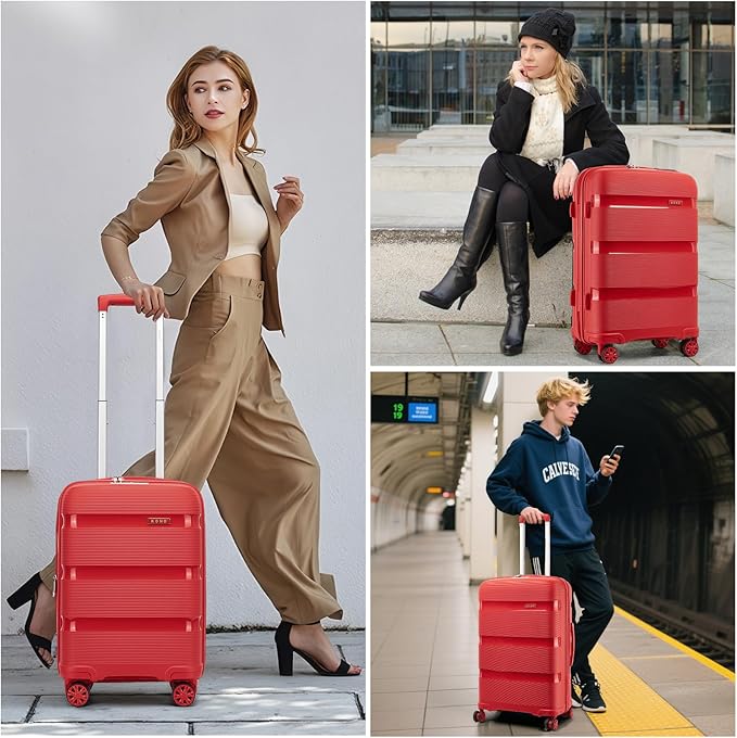 Kono Carry On Luggage 28 Inch Checked-Large Hard Shell Travel Trolley 4 Spinner Wheels Lightweight Polypropylene Suitcase with TSA Lock, Red