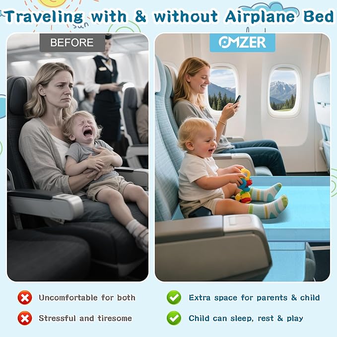Toddler Airplane Bed - Airplane Seat Extender for Kids - Barrier Designed Flyaway Kids Bed Airplane with Pockets - Portable Plane Bed Foot Rest for Flights Travel Essentials Blue