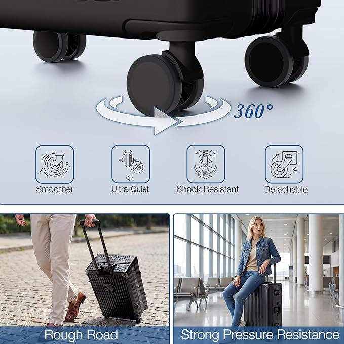 Krute No Zipper Luggage Set 2 Pieces Aluminum Frame PC Hard Shell Zipperless Suitcase Set With Wheels TSA Lock Carry On Luggage and Checked Suitcases