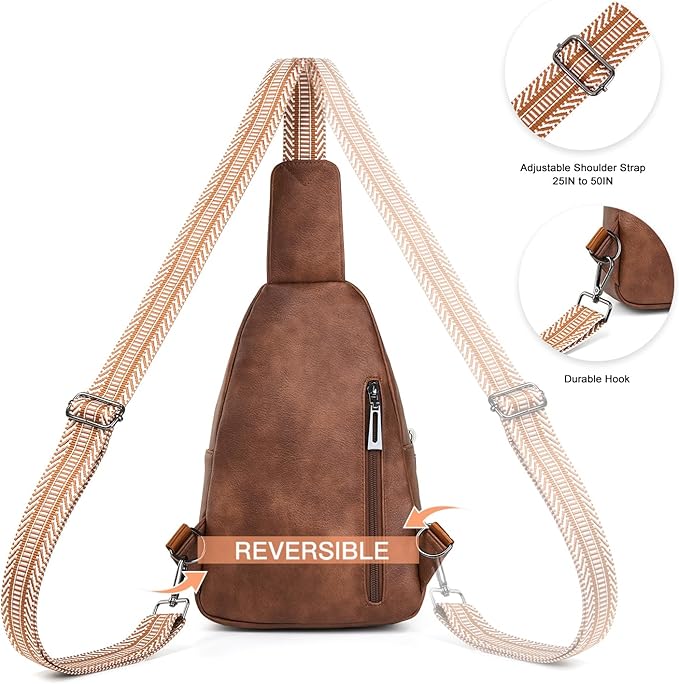 7L Sling Bag for Women Vegan Leather Crossbody Purse Chest Bags Fashionable Trendy Fanny Pack with Travel, Brown
