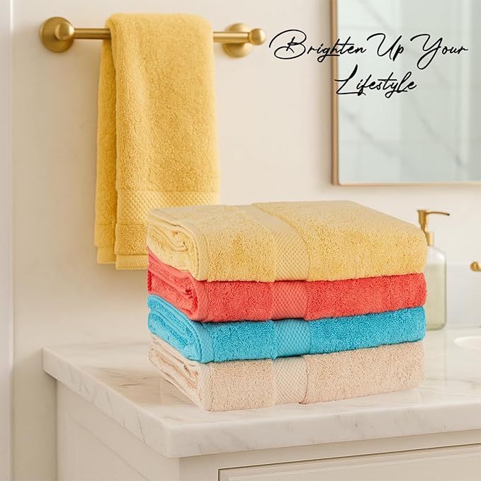 BolBom Towels 4 Pack Medium Bath Towel Set, 27“X54” Inches, 500 GSM 100% Ring Spun Cotton, Lightweight and Highly Absorbent Quick Drying Premium Towels for Hotel, Spa,Bath and Bathroom