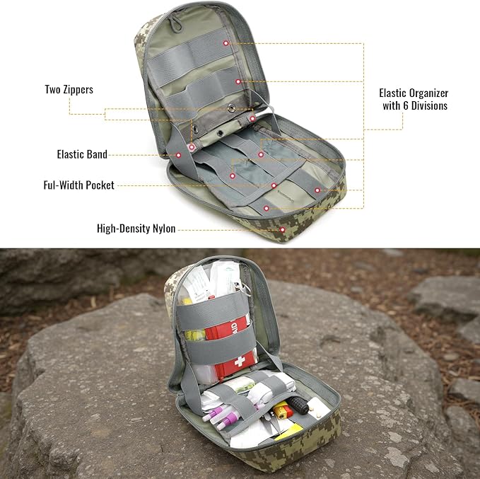 Qavctw Tactical Pouch Utility Organizer Molle Pouches EMT Ifak Medical First Aid Kit Utility Pouch with Two Zippers for Outdoor Tactical Survival Bag