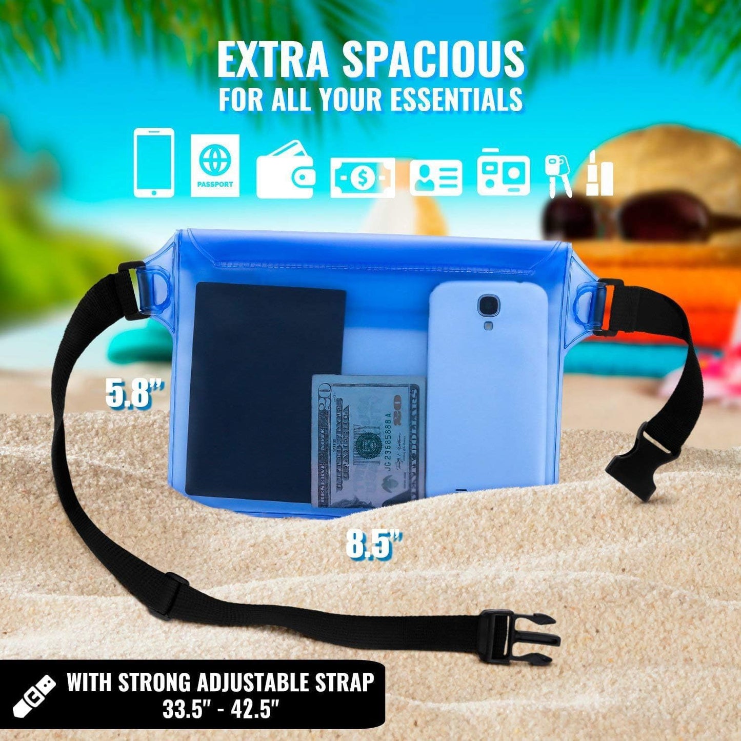 AiRunTech Clear Fanny Pack Waterproof,Beach Cruise Ship Essential Accessories Must Haves,Waterproof Pouch for Phone Passport Wallet Purse with Waist Strap