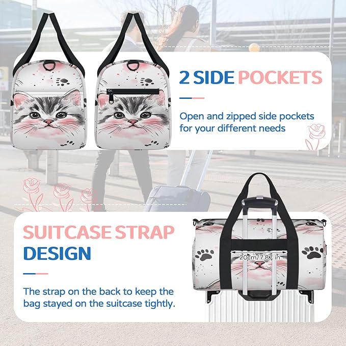 Cat Pattern Travel Duffle Bag for Women Men, Overnight Weekender Bag, Carry on Tote for Sport Gym