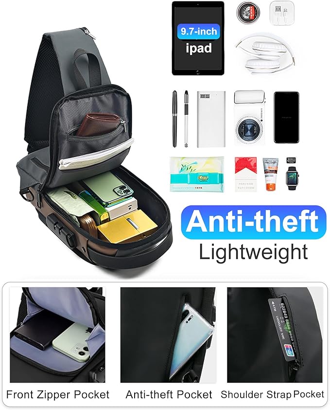 Sling Bag for Men Anti-Theft USB Crossbody Backpack Waterproof Chest Daypack | Anti-Theft, USB, Waterproof