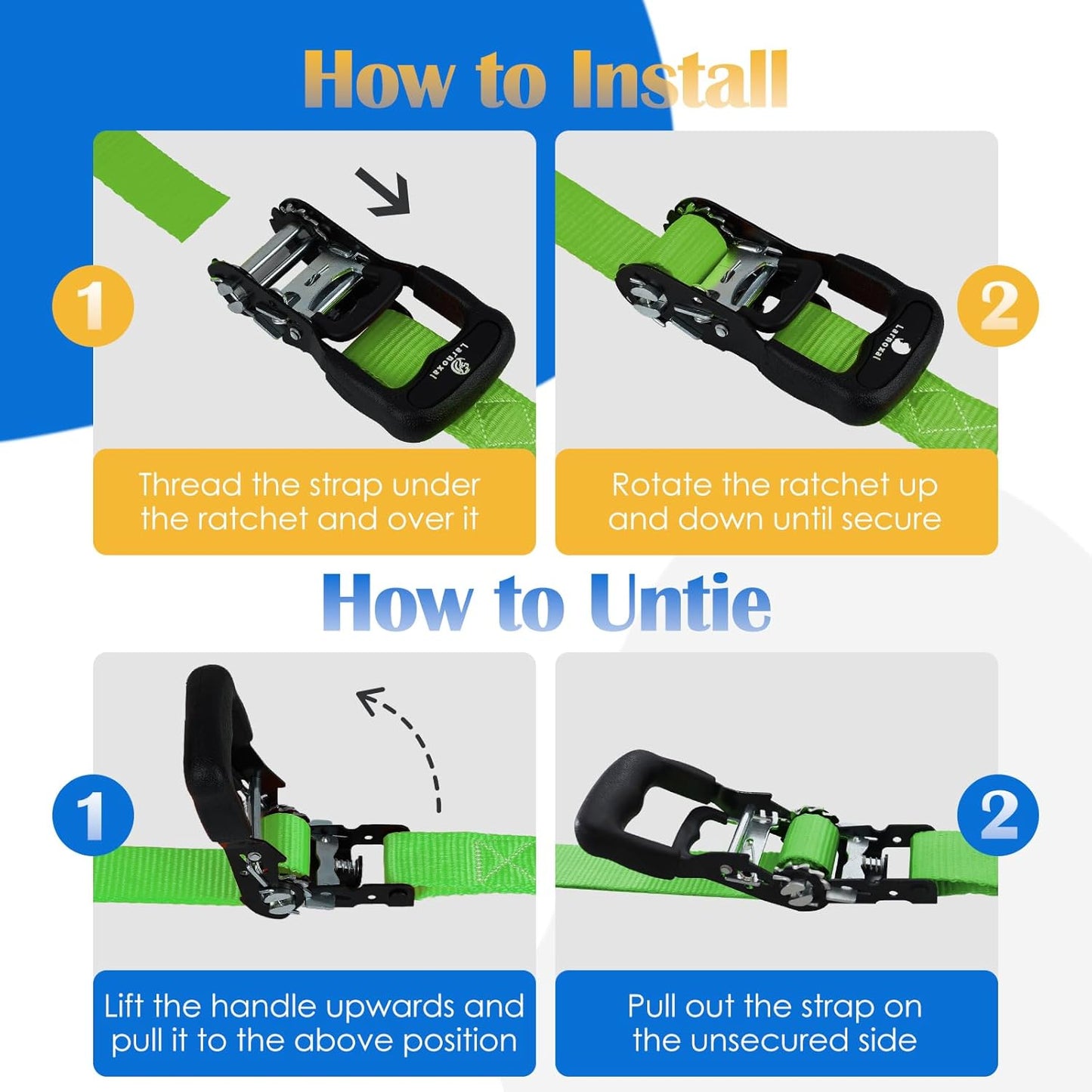 Ratchet Straps 4 Pack - 5,208 Lbs Break Strength 1.5 in x 8.2 Ft Heavy Duty Ratchet Tie Down Straps with S Hooks Set for Truck, Cargo Van, Trailer, Motorcycle (Green)