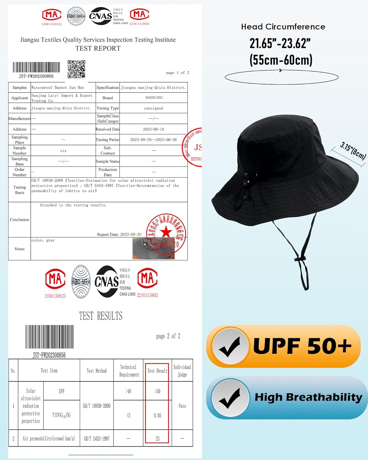 Water-Resistant Sun UPF 50+ Bucket Hat Protection Packable Brimmed Boonie for Women Men Summer Lightweight Hiking Outdoor Cap