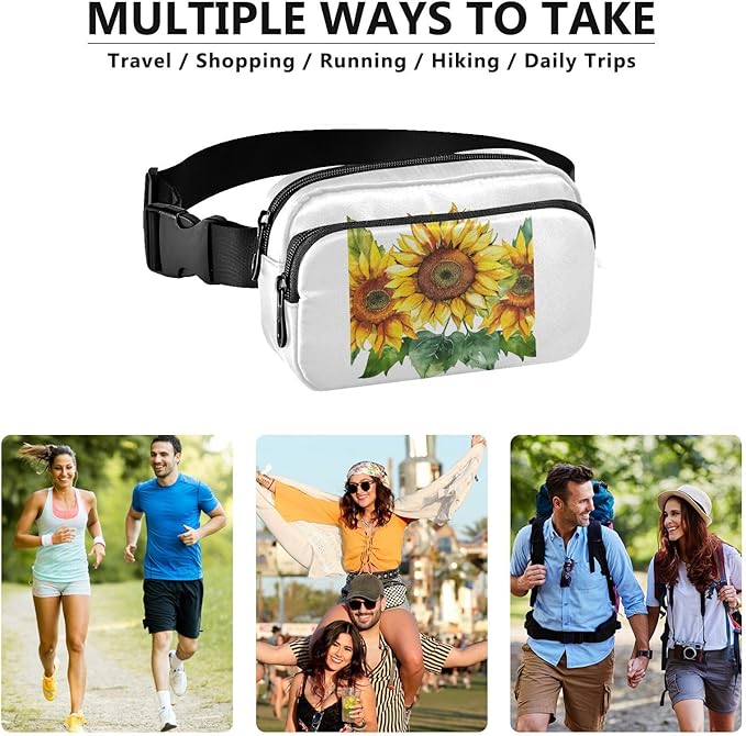 Sunflower Green Leaves Fanny Pack for Women Men Water Resistant Fashion Waist Packs with Adjustable Strap Belt Bag for Travel Workout Jogging Hiking 21218814