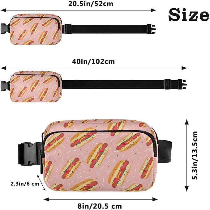 Funny Hot Dog Fanny Pack for Women Men Water Resistant Fashion Waist Packs with Adjustable Strap Belt Bag for Travel Workout Jogging Hiking 21220324