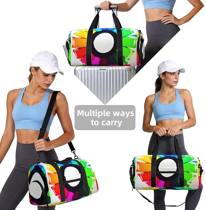 Colored crayon circles Print Gym Bag with Shoe Compartment for Women Men, 17.7in Sports Duffle Weekender Tote, Overnight Travel Duffel Bag Carry On