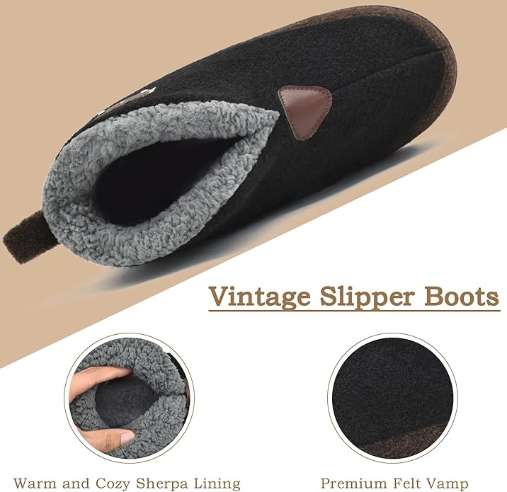 KuaiLu Mens House Slippers Booties Cozy Memory Foam Boots Warm Plush Lining Winter Felt Home Bedroom Slipper Socks Indoor Outdoor Non-Slip Shoes