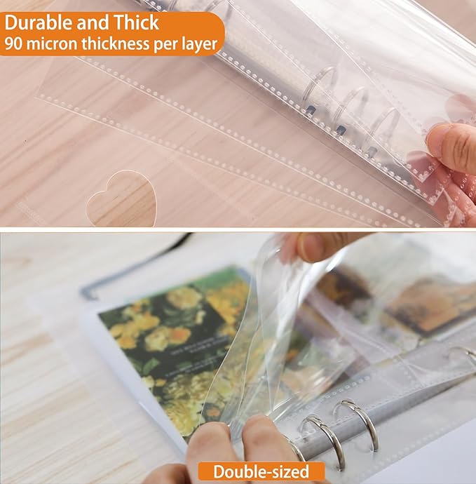 30pcs Pocket Sleeves for A5 6 Ring Binder, 2-Pocket Double-Sided Sheets Inserts Refill Pages for Kpop photocard, Savings Challenges, Sticker Collecting Album Binder (90 Micron Thickness per Layer)