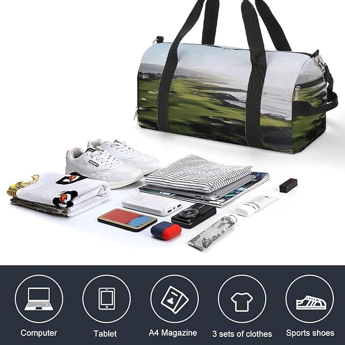 Seaside Golf Course Gym Bag Lightweight ，Travel Duffle Bag with Shoe Compartment，Gym Bag for Women for Overnight, Weekend, Yoga, Gym, Business Trips, Sport And Hospital.