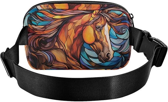 Stained Glass Printed Horse Fanny Pack for Women Men Water Resistant Fashion Waist Packs with Adjustable Strap Belt Bag for Travel Workout Jogging Hiking 21219667