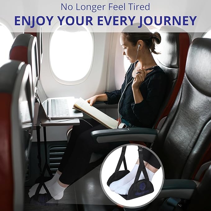 Airplane Foot Hammock for Plane Travel with Memory Foam, Adjustable Airplane Foot Rest & Foot Hammock with Flat Base Best Plane Travel Essentials for Long Flight Comfort & Relaxation