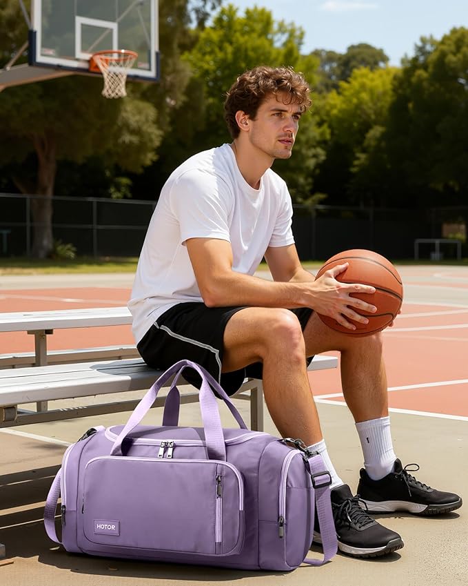 HOTOR Gym Bags for Men & Women - Spacious Duffle Bag with Shoe Compartment & Wet Pocket, Carry On Weekender Bag Portable Sports Duffel Bag for Workout, Fitness, Travel, Purple, 20.5" x 11.0" x 10.6"
