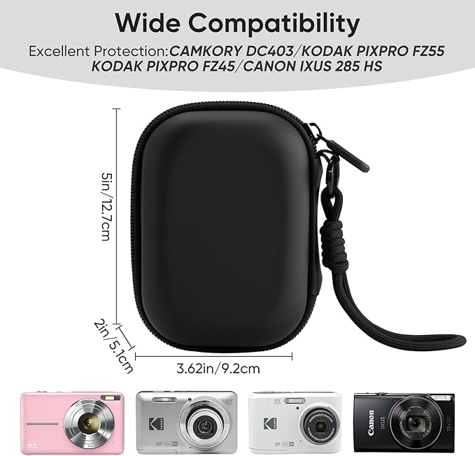 Camera Case for Digital Camera CAMKORY DC403 FHD 1080P/ KODAK PIXPRO FZ55/ FZ45, Small Travel Compact Camera Holder with Mesh Pocket for Accessories SD Card (Black)