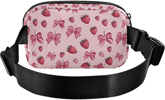 Cute Bows and Strawberries Fanny Pack for Women Men Water Resistant Fashion Waist Packs with Adjustable Strap Belt Bag for Travel Workout Jogging Hiking 21220642