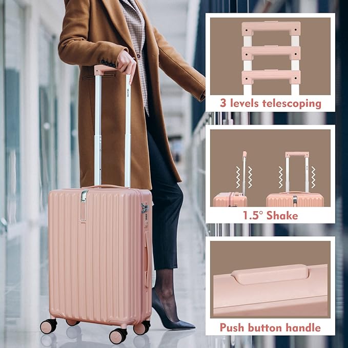 28 Inch Large Checked Luggage, Hardside Checked Suitcase with 360° Spinner Wheels, Lightweight PC Hard Shell Carry Luggage, TSA Approved Lock, 28" Expandable Large Suitcase for Women Travel