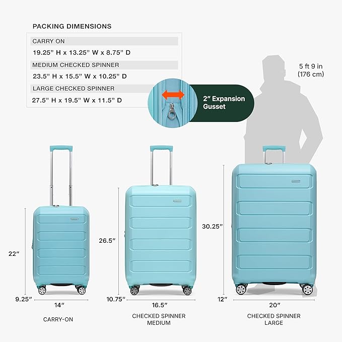 Traveler's Choice Pagosa Hardshell Expandable Luggage with Spinner Wheels, Baby Blue, 26-Inch Medium