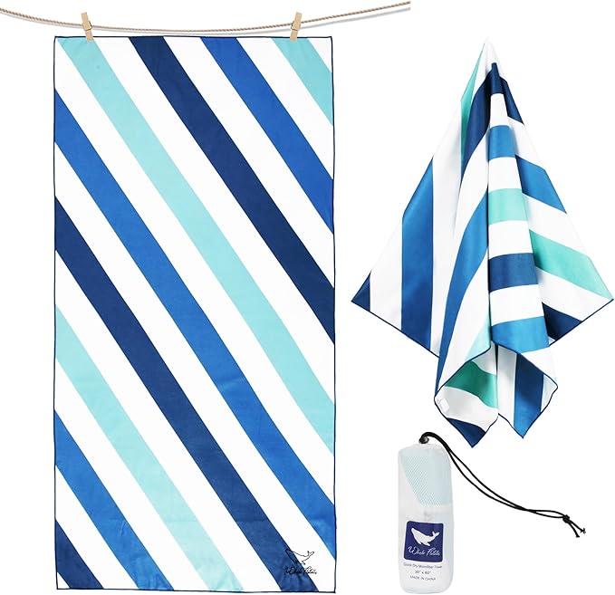 Whale Flotilla Quick Dry Beach Towel Oversized (35"x70"), Microfiber Sand-Free Beach Towels, Extra Large Compact Pool Travel Accessories, Aqua