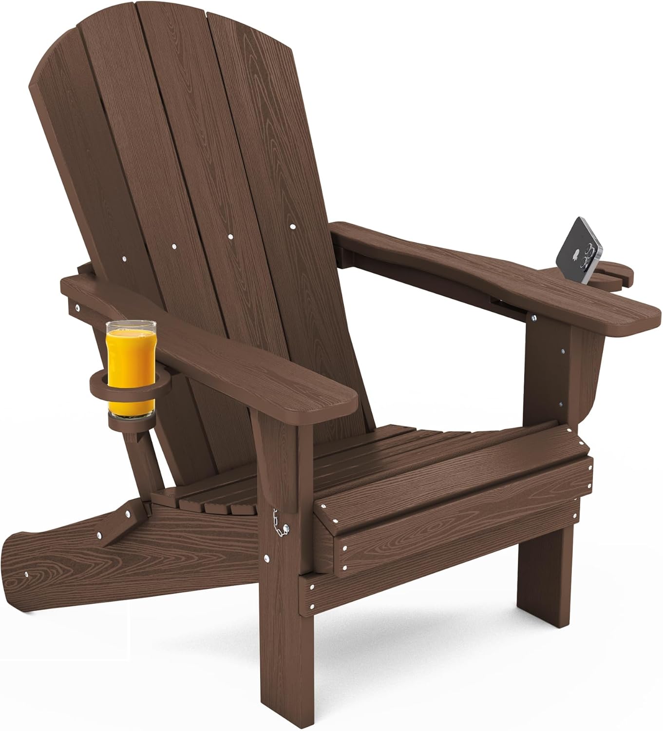 SERWALL Adirondack Chair with Cup Holders - Composite Adirondack Chairs HDPE Outdoor Chairs All Weather Use- Coffee
