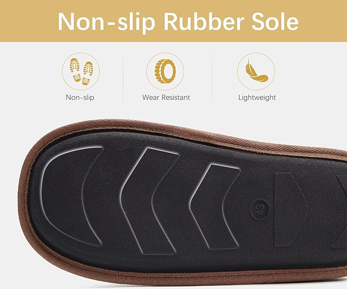 ONCAI Men's House Slippers Memory Foam Slip-On Warm Cozy Scuff Home Bedroom Shoes with Indoor/Outdoor Rubber Soles US Size 7-15
