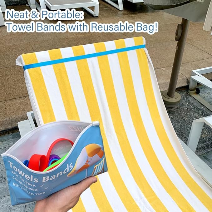 Towel Bands for Cruise & Beach Chairs - Cruise & Beach Pool Chairs Ship Essentials - Must Haves Alternative to Beach Towel Clips - Vacation Towel Bands Accessory Gifts - Thicken 4 PCS
