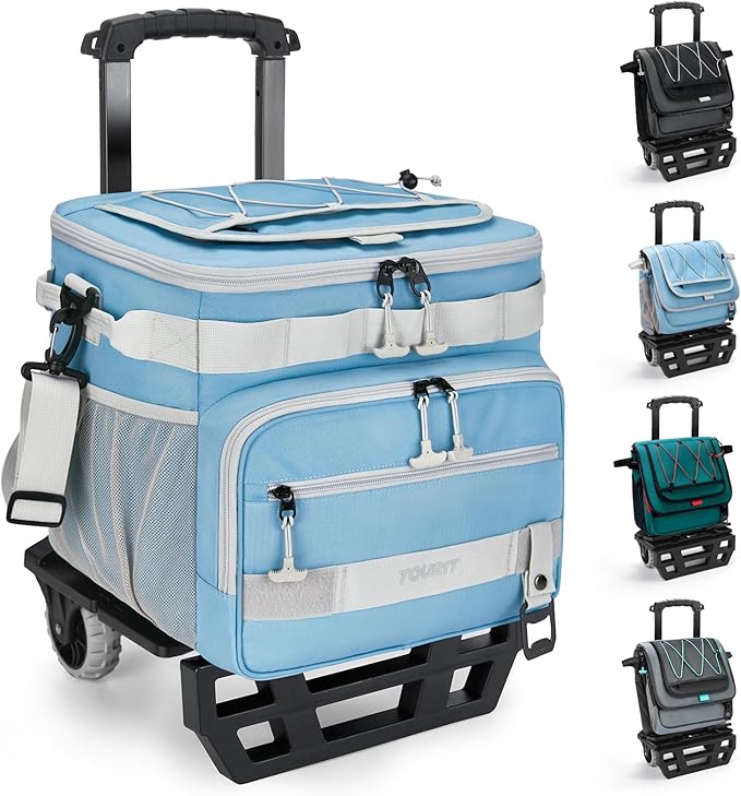 TOURIT 48 Can Collapsible Cooler with Wheels, Insulated Rolling Cooler with All-Terrain Cart, Waterproof Soft Sided Cooler Bag for Beach, Picnic, Camping, Shopping, Travel