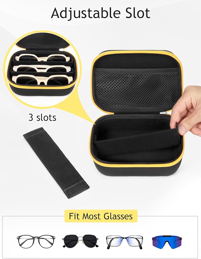 Hard Shell Sunglass Travel Organizer Glasses Case, Eyeglass Storage Box for Multiple Glasses with Adjustable Slots