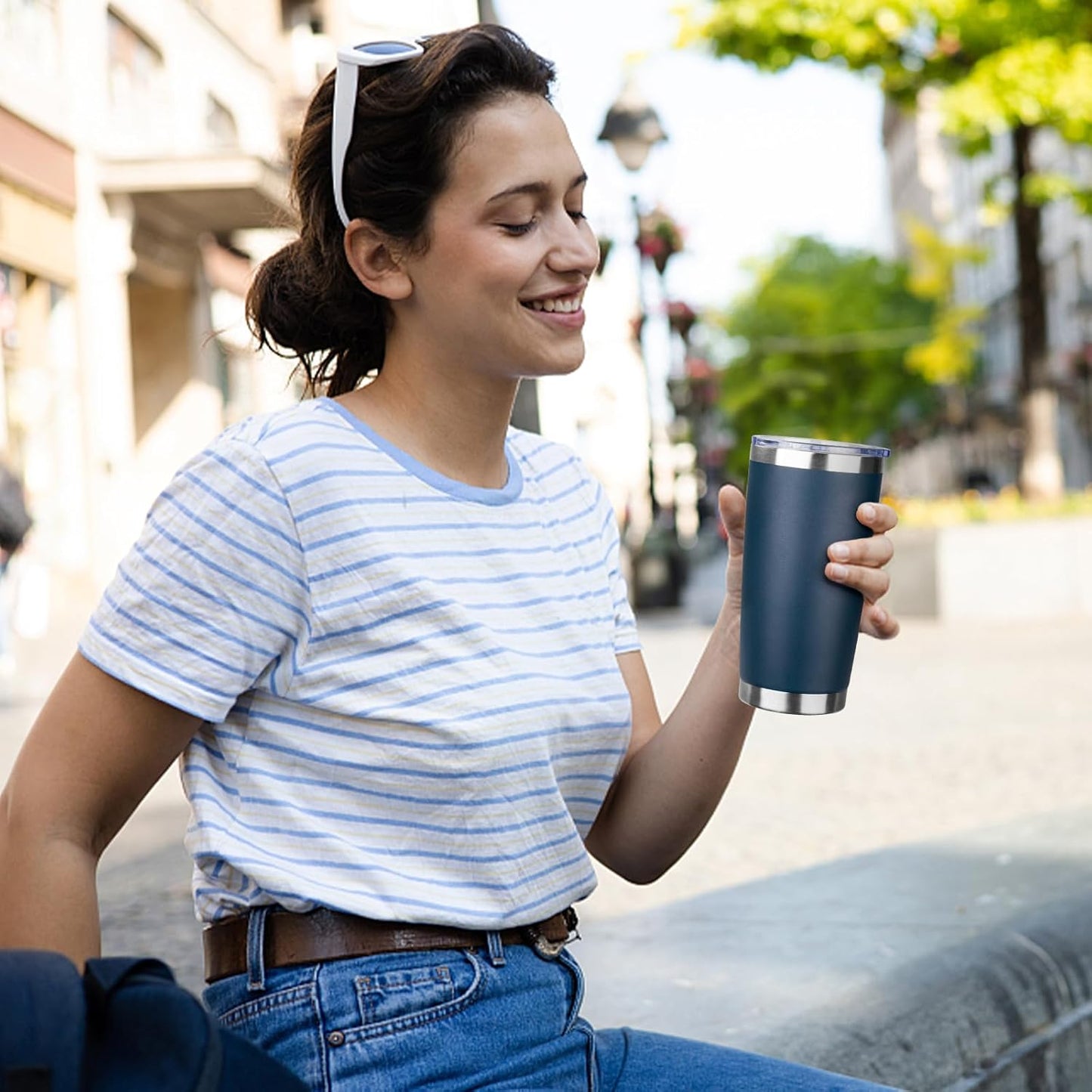 20oz Tumbler with Straw and Brush, Stainless Steel Vacuum Insulated tumbler, Double Wall Insulated Coffee Tumbler for Outdoor, Home, Travel,Office (Navy blue,1pcs)