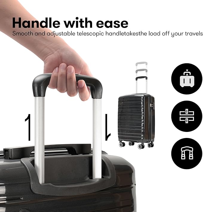 GinzaTravel 24 Inch Luggage, Hardside Suitcase with Spinner Wheels, Lightweight Hard Shell Checked Luggage, TSA Approved Lock, Black