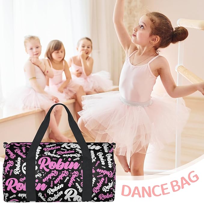 Custom-Dance-Gymnastics-Bag for Girls Personalized Kids Duffle Bag Cheerleader Team Bag for Travel Gym Sport Pink White