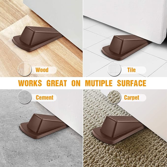 Crosize Door Stoppers for Bottom of Door, Premium Rubber Door Stops, Sturdy Door Wedge for Carpet, Tile, Concrete, Wood, Door Holder for Heavy Duty Door (Brown, 1 Pack)