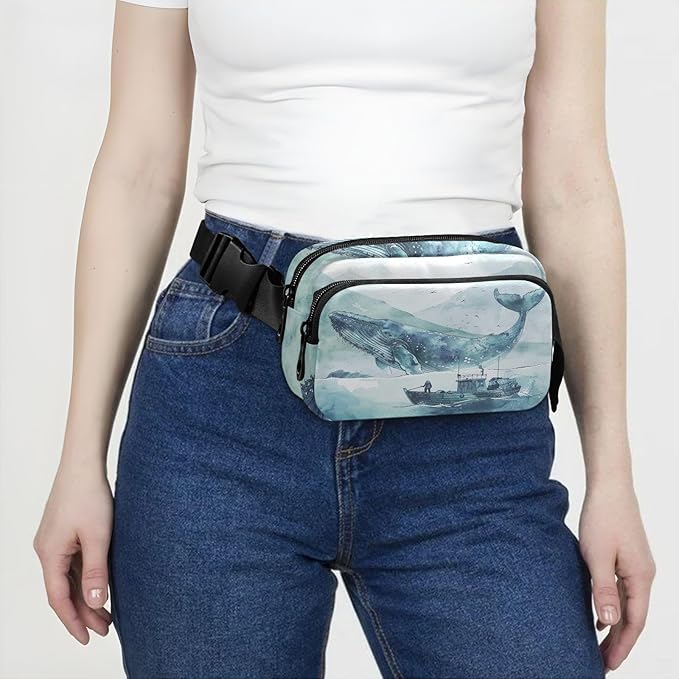 Ocean Sea Whales Boat Fanny Pack for Women Men Water Resistant Fashion Waist Packs with Adjustable Strap Belt Bag for Travel Workout Jogging Hiking 21220675