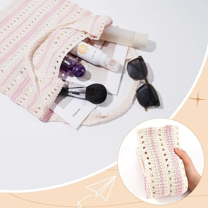 Sightor Crochet Tote Bag, Mesh Beach Bag Knit Summer Hobo Bag Vacation Boho Tote Bag for Women